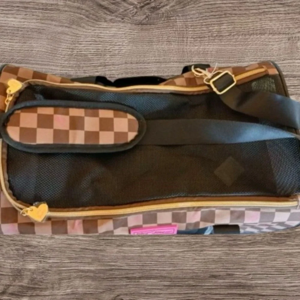Betsy Johnson Brown Checkered Dog Carrier